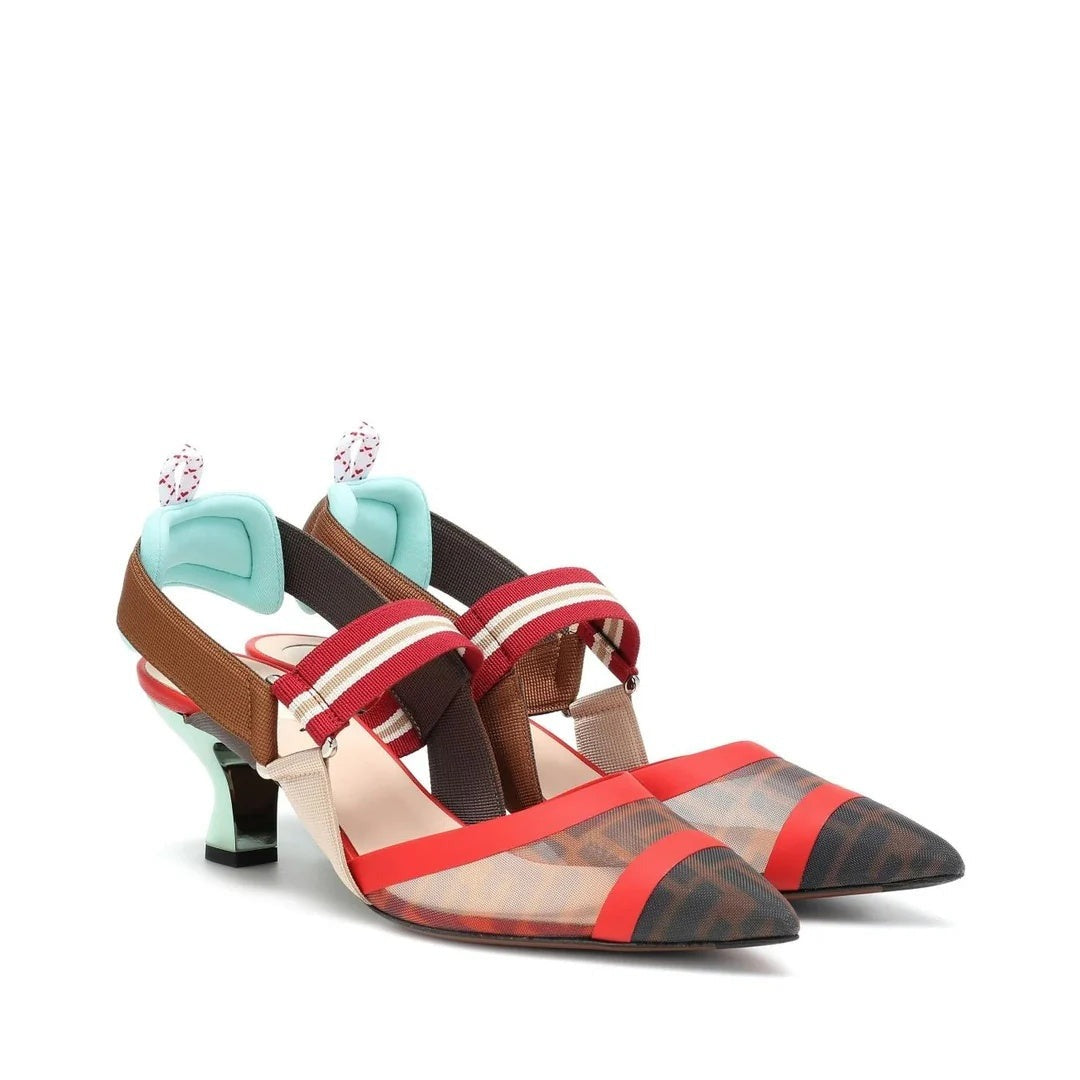 Fendi 85mm Colibrì Leather Slingback Pumps Pink - Red/Brown Multicolor