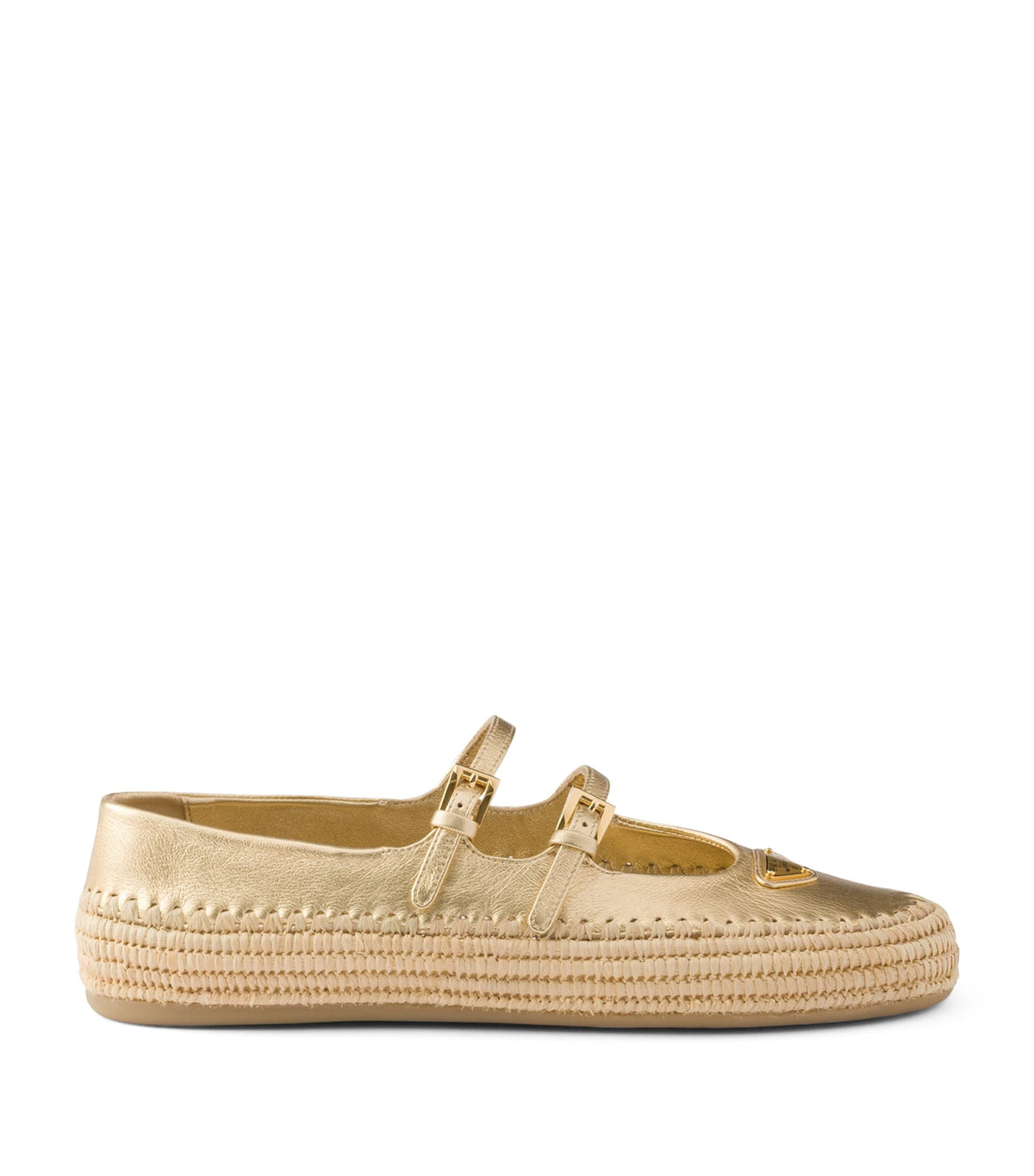 Prada Metallic Leather and Raffia Ballet Flats