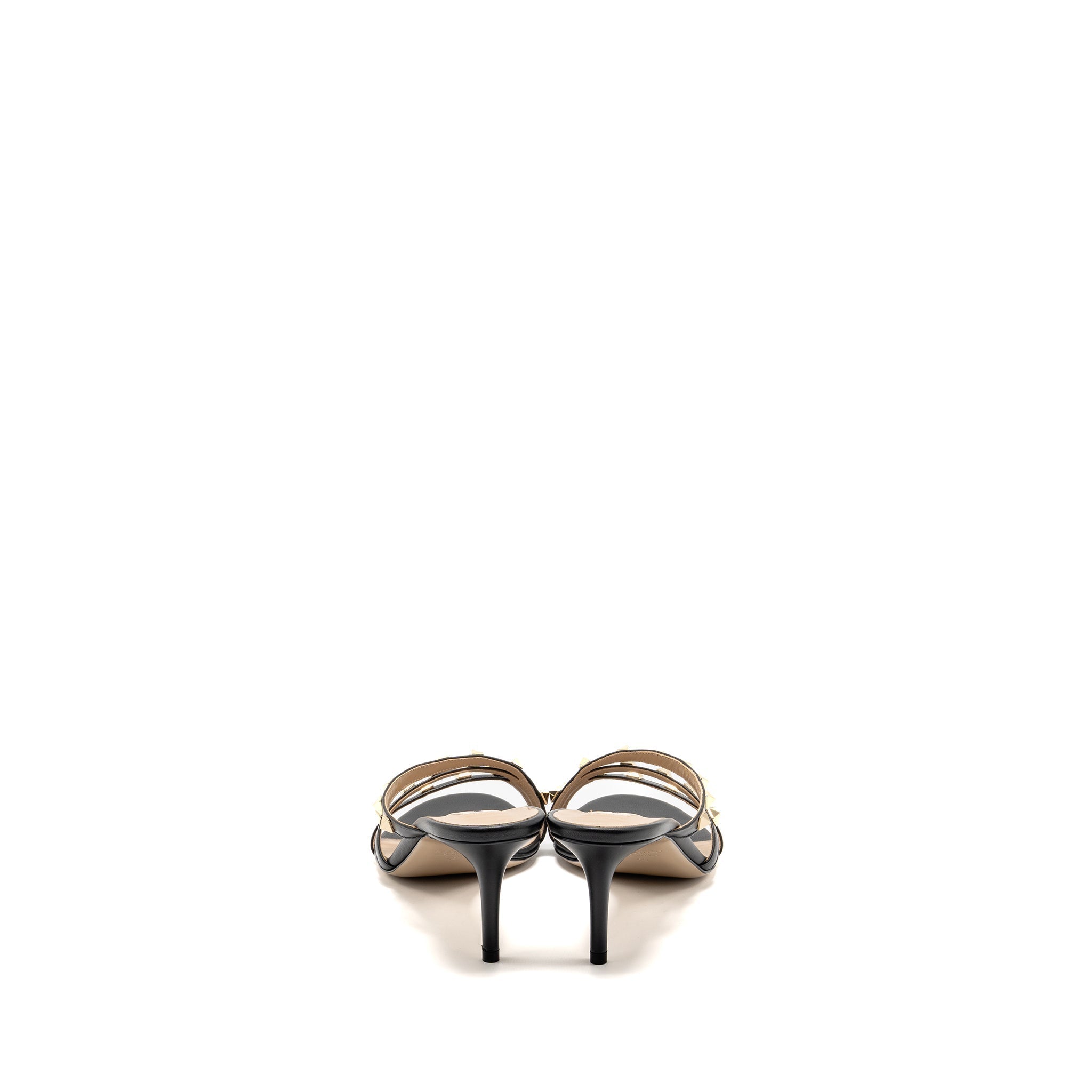 VALENTINO GARAVANI ROCKSTUD HEELS SANDALS LEATHER BLACK LGHW