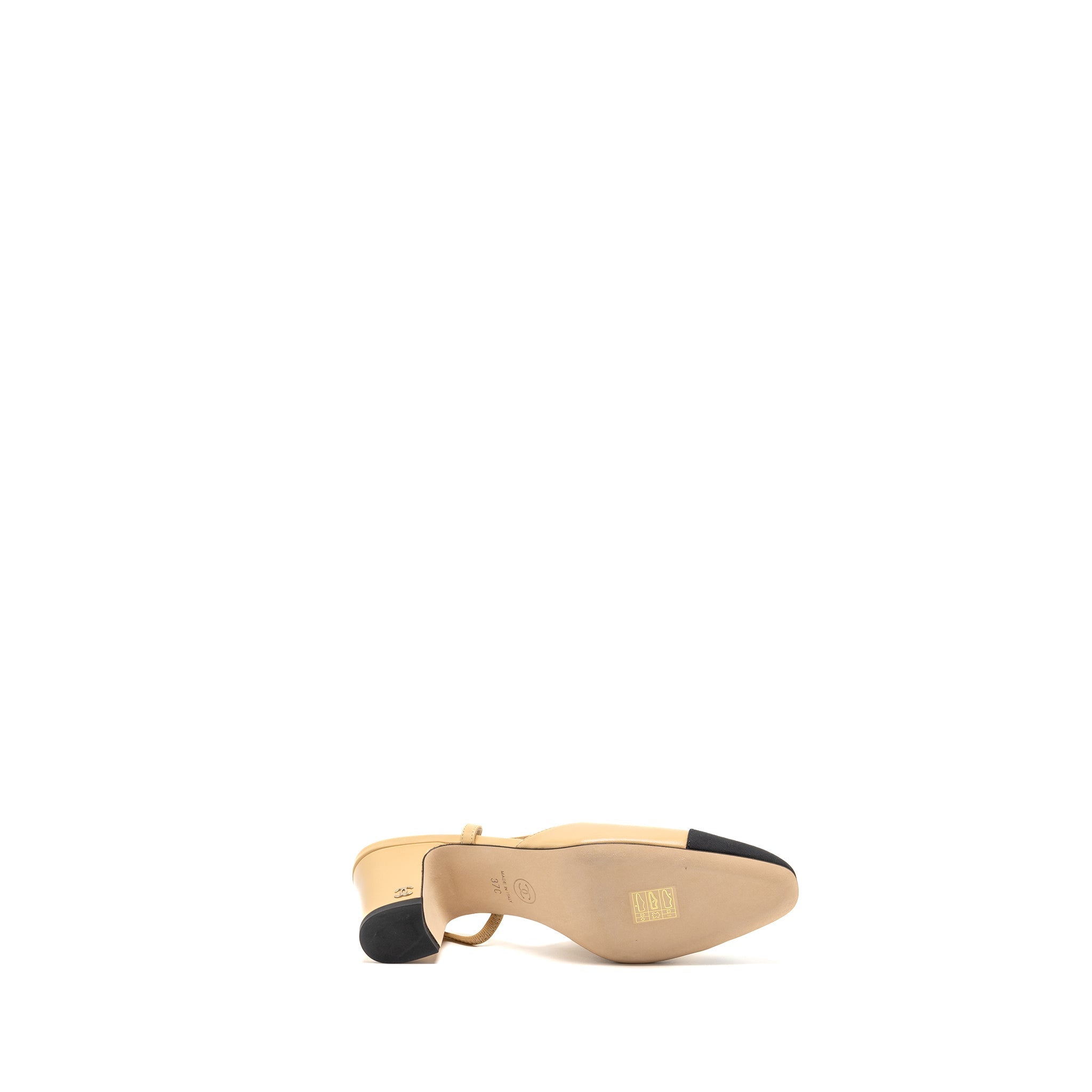 CHANEL SLINGBACKS SHOES GOATSKIN/GROSGRAIN BLACK/BEIGE