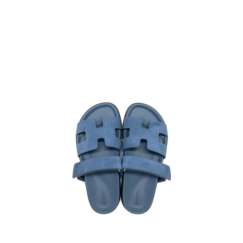 HERMES FEMME CHYPRE SANDALS CHEVRE VELOURS BLEU TURQUIN