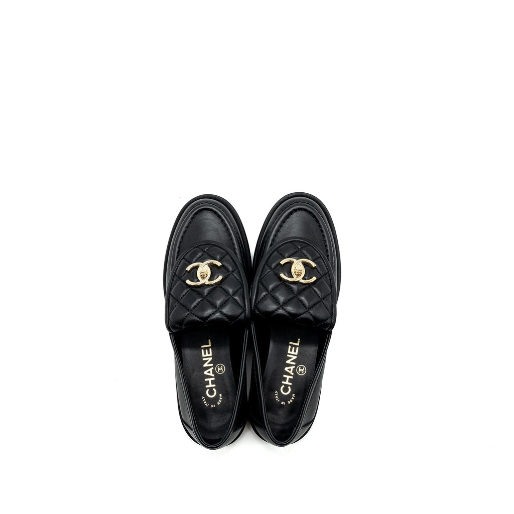 CHANEL CC TURNLOCK LOAFERS BLACK LGHW