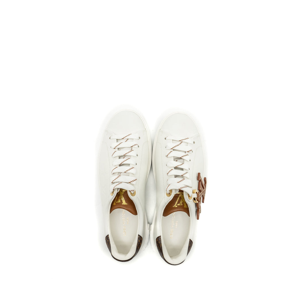 LOUIS VUITTON TIME OUT SNEAKER WITH MONOGRAM AND FLOWER CHARM CALFSKIN WHITE GHW