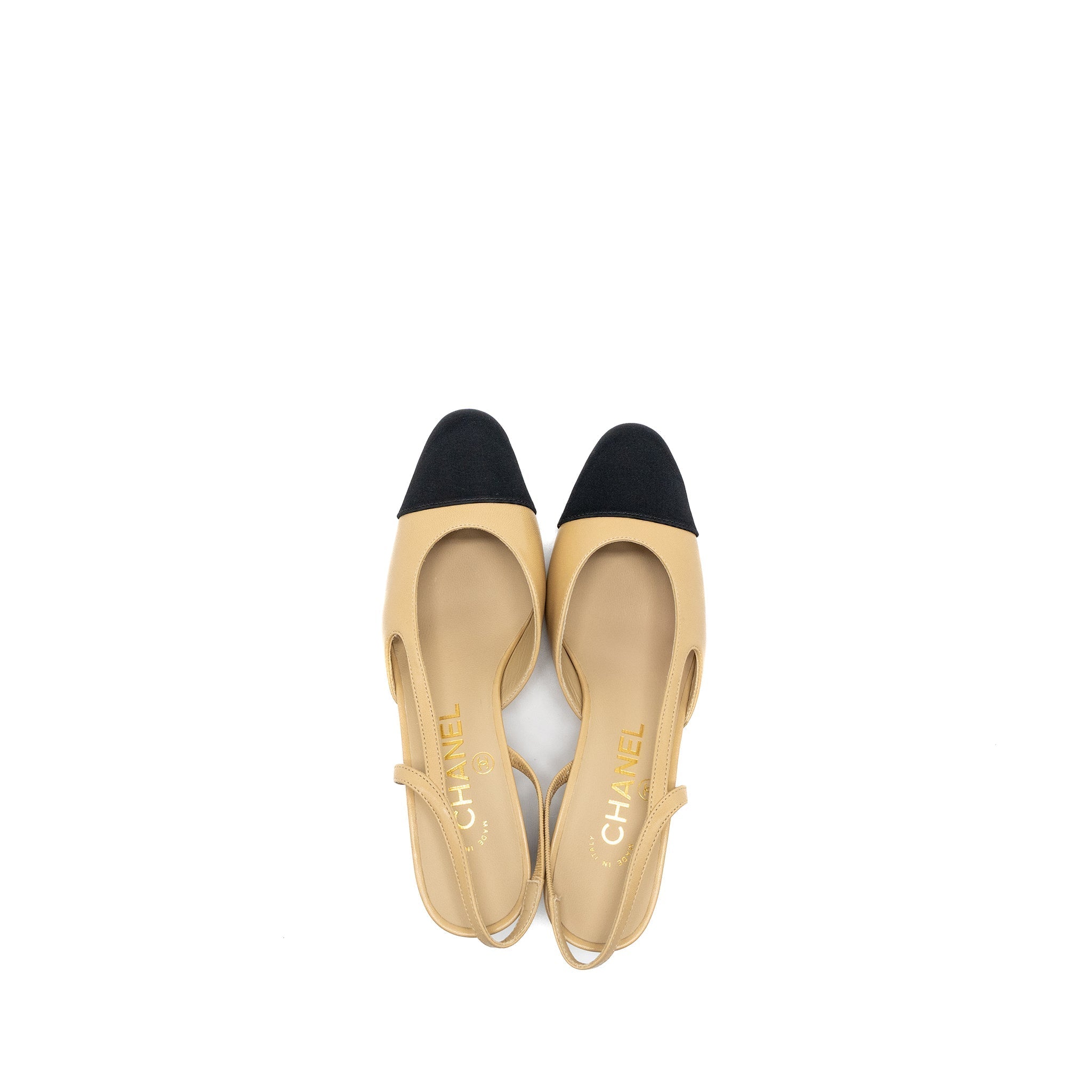 CHANEL SLINGBACK PUMPS CALFSKIN BEIGE/BLACK