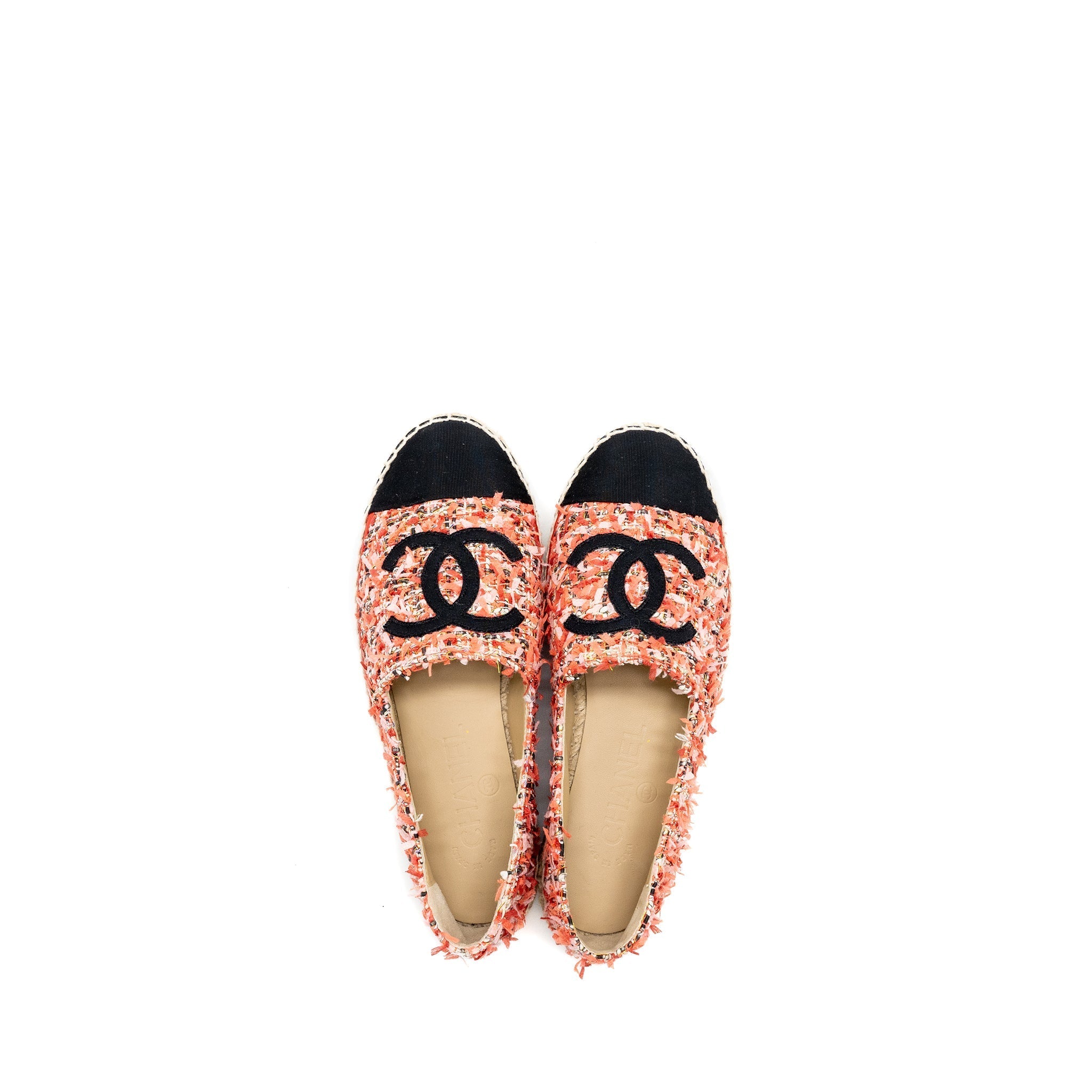 CHANEL ESPADRILLES TWEED PINK / BLACK