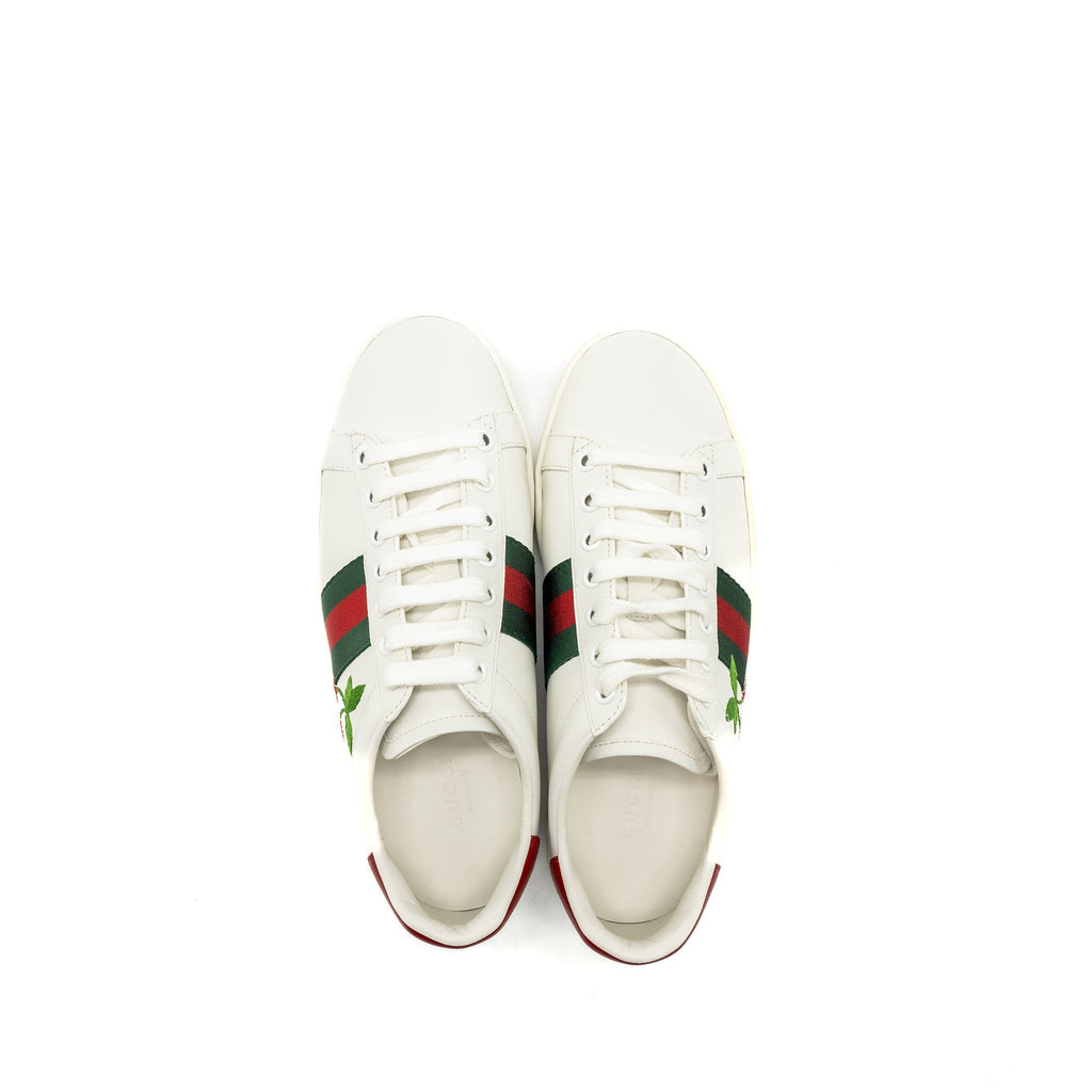 GUCCI LEATHER SNEAKERS WITH GG CHERRY PRINT WHITE MULTICOLOUR