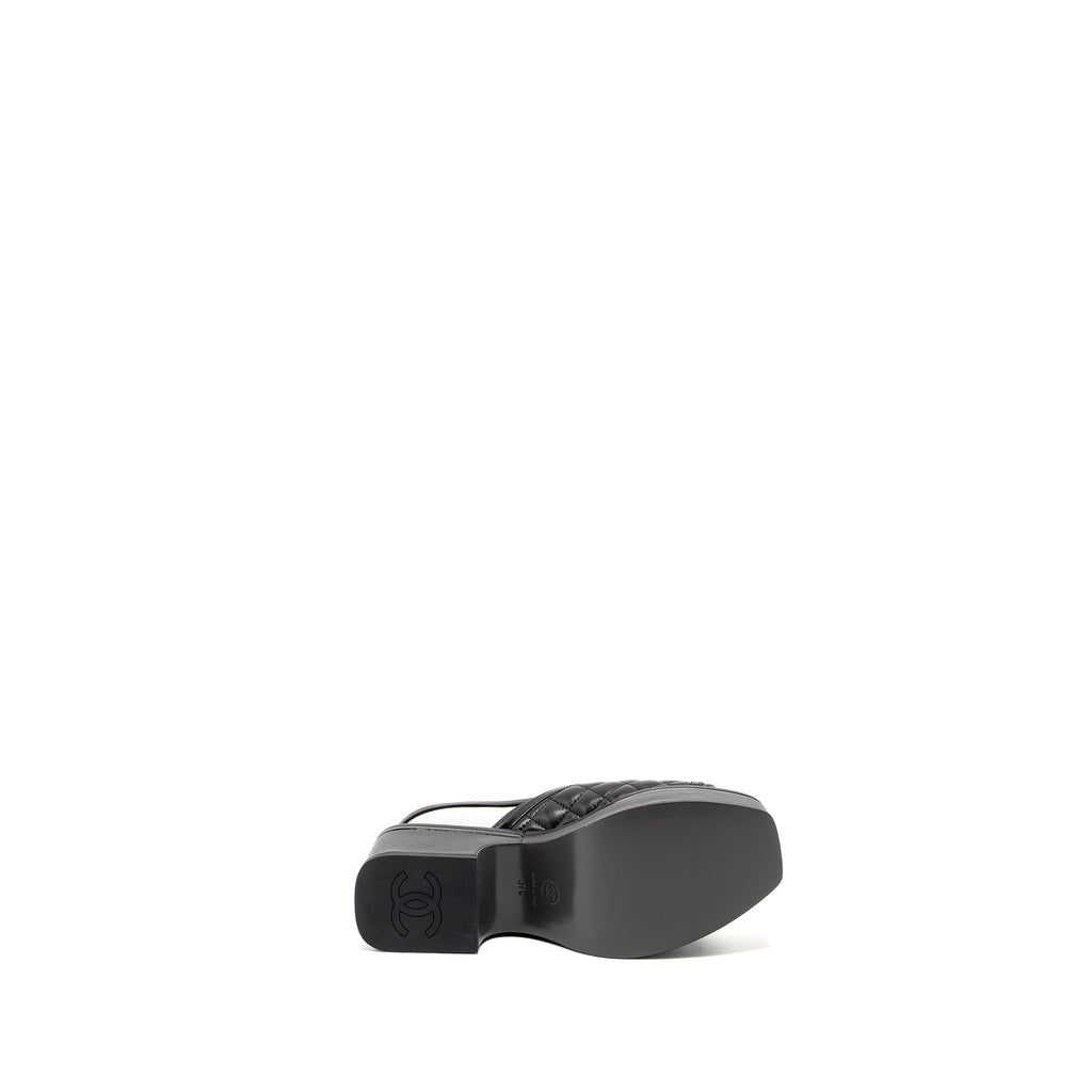 CHANEL 23A PLATFORM SANDALS/SLINGBACK QUILTED LAMBSKIN BLACK