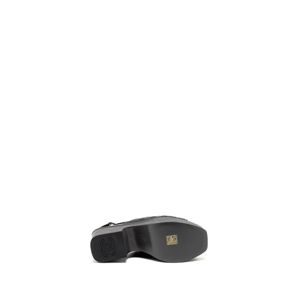CHANEL 23A PLATFORM SANDALS/SLINGBACK QUILTED LAMBSKIN BLACK