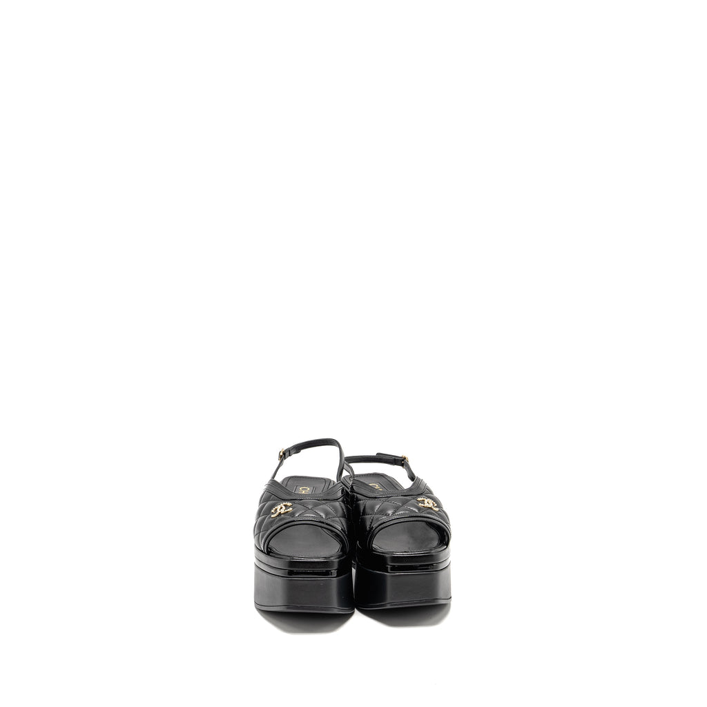 CHANEL 23A PLATFORM SANDALS/SLINGBACK QUILTED LAMBSKIN BLACK