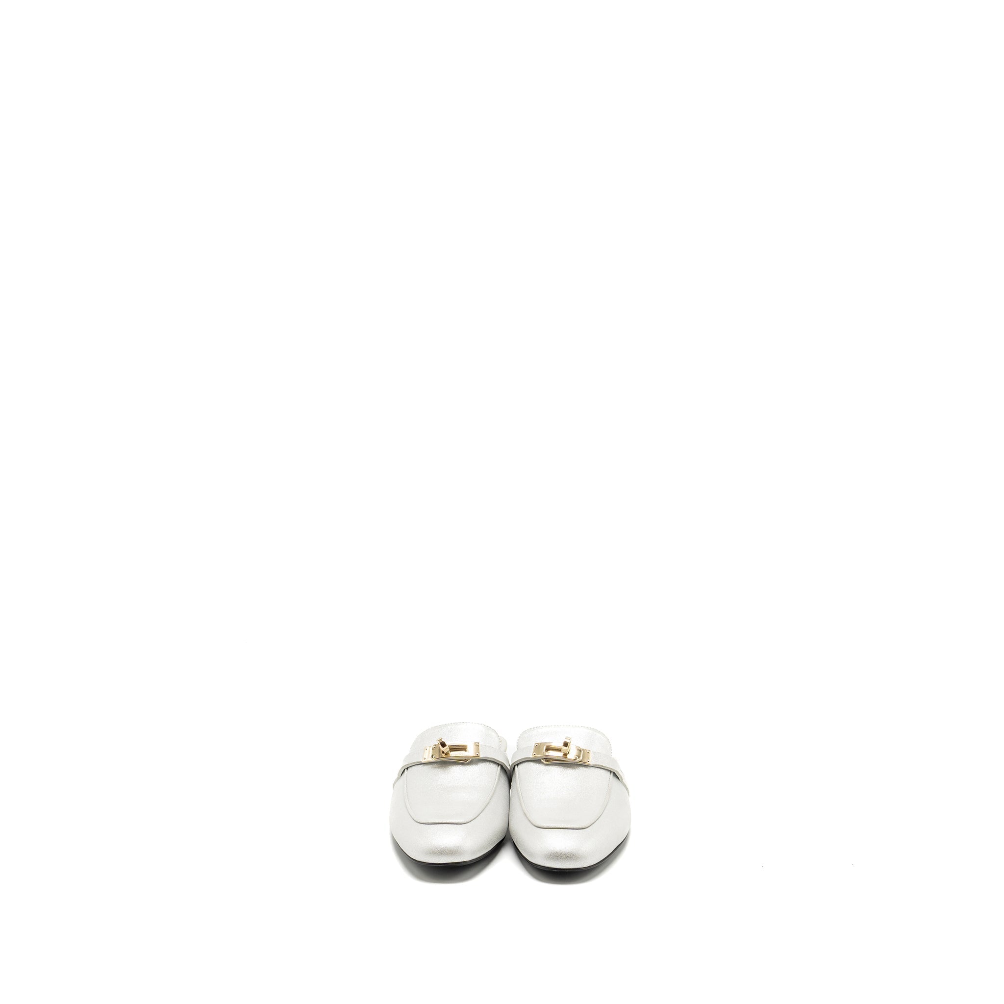 HERMES OZ MULE SUEDE GOATSKIN SILVER LGHW