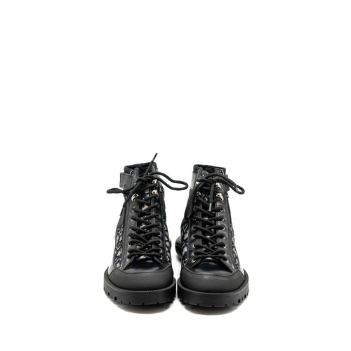 DIOR COMBAT MID TOP BOOTS DIOR BLUE OBLIQUE BLACK SHW