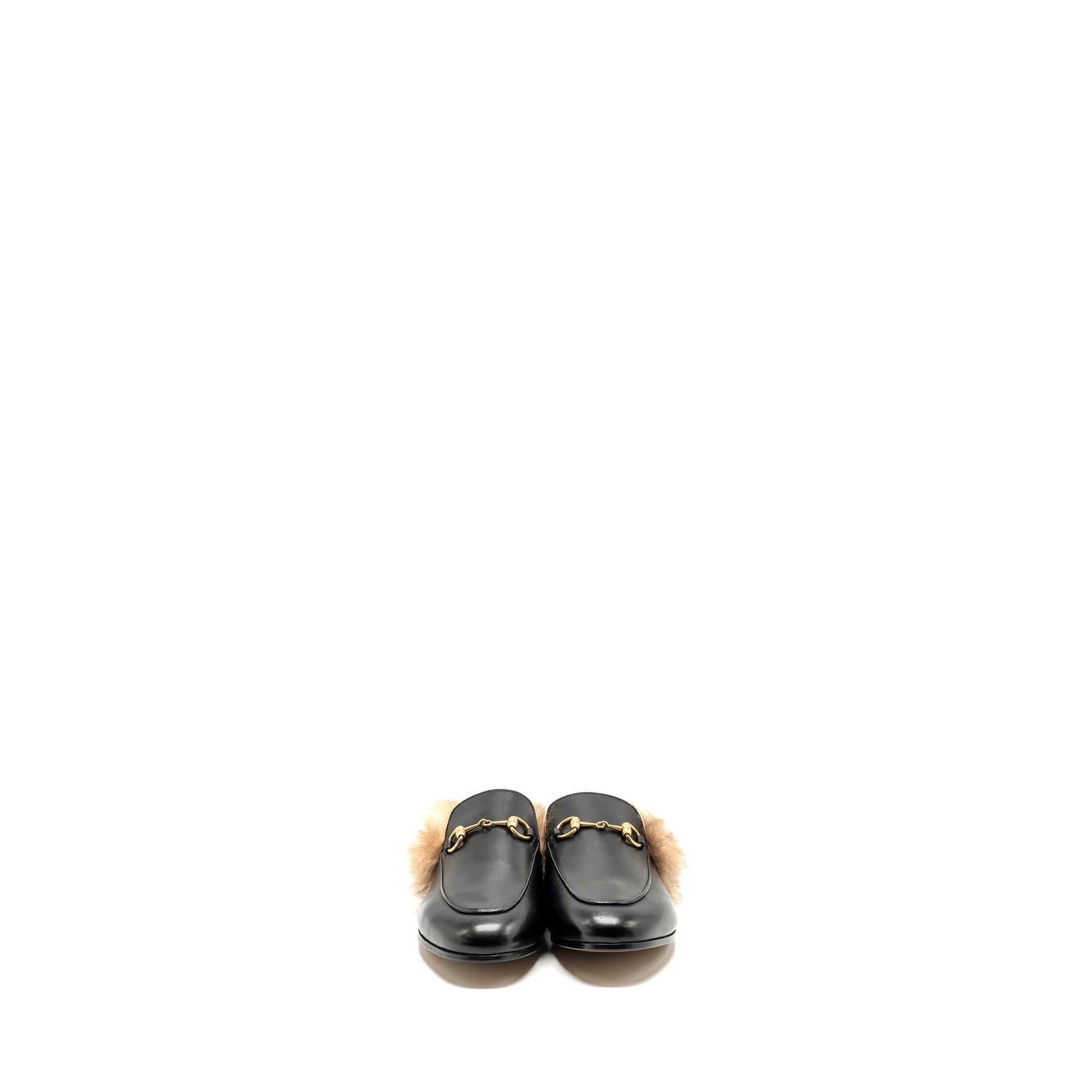 GUCCI HORSEBIT PRINCETOWN FUR SLIPPER LEATHER BLACK GHW