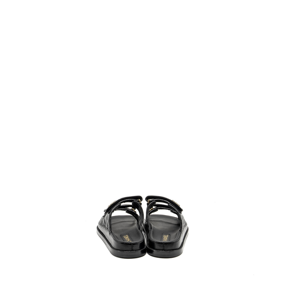 CHANEL CC LOGO DAD SANDALS LEATHER BLACK LIGHT GOLD TONE