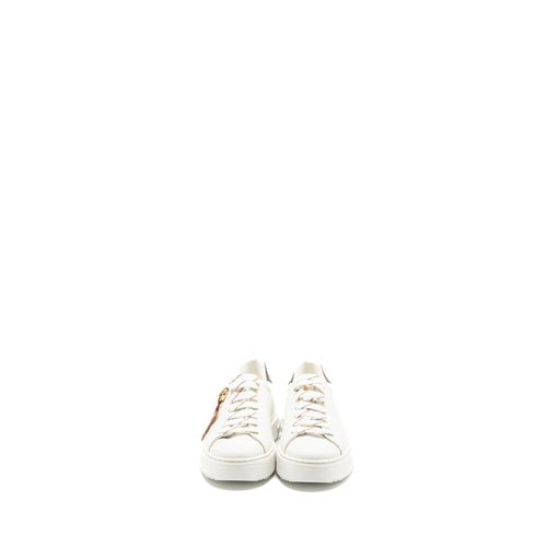 LOUIS VUITTON TIME OUT SNEAKER WITH MONOGRAM AND FLOWER CHARM CALFSKIN WHITE GHW