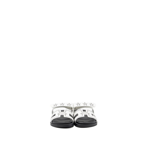 HERMES CHYPRE SANDALS STAR EMBROIDERED WHITE