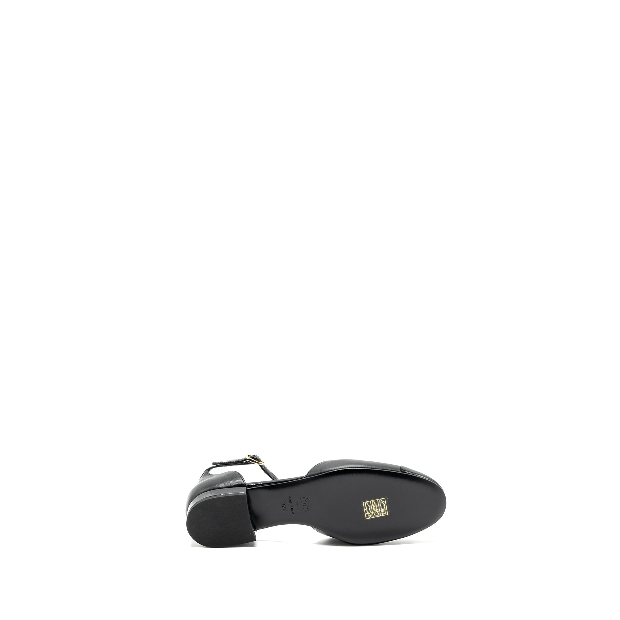 CHANEL FLAT SHOES LAMBSKIN/PATENT BLACK GHW