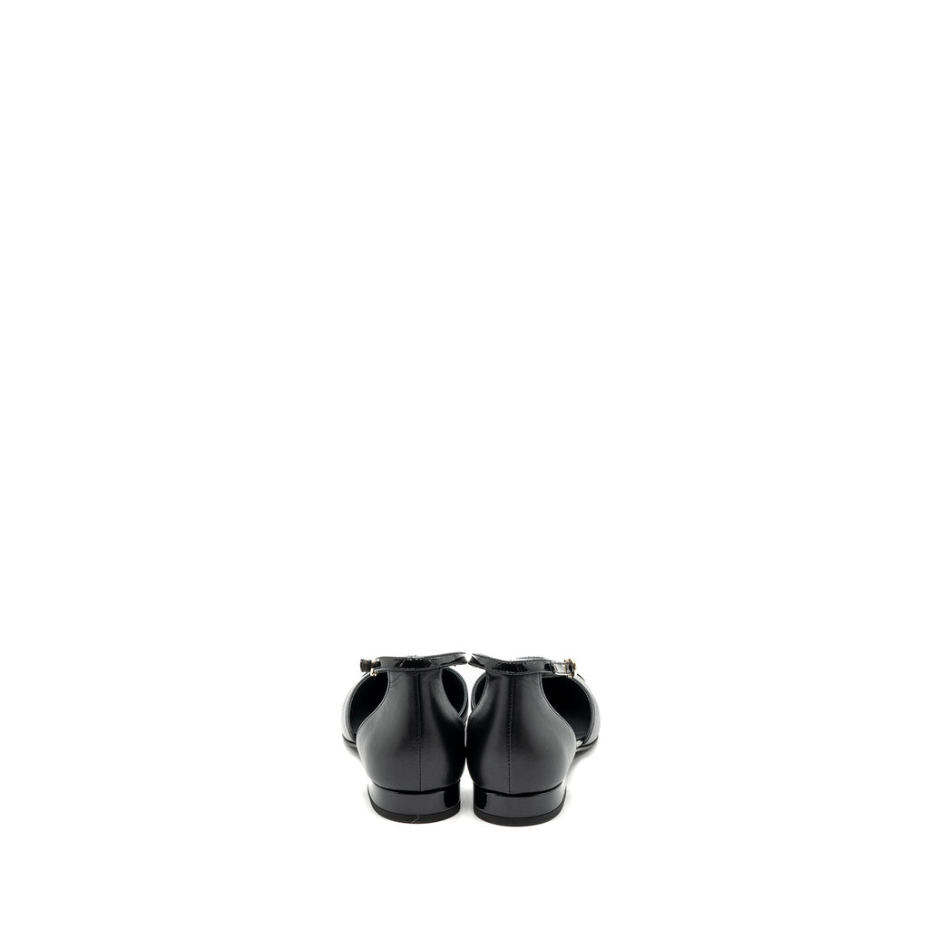 CHANEL FLAT SHOES LAMBSKIN/PATENT BLACK GHW