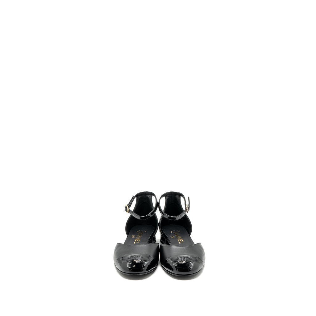 CHANEL FLAT SHOES LAMBSKIN/PATENT BLACK GHW
