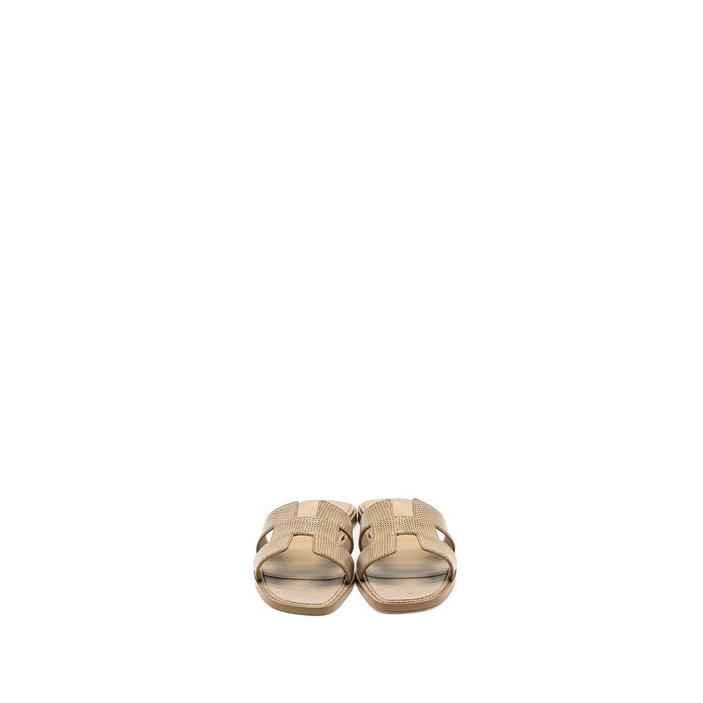 HERMES ORAN SANDALS LIZARD BEIGE ARGILE