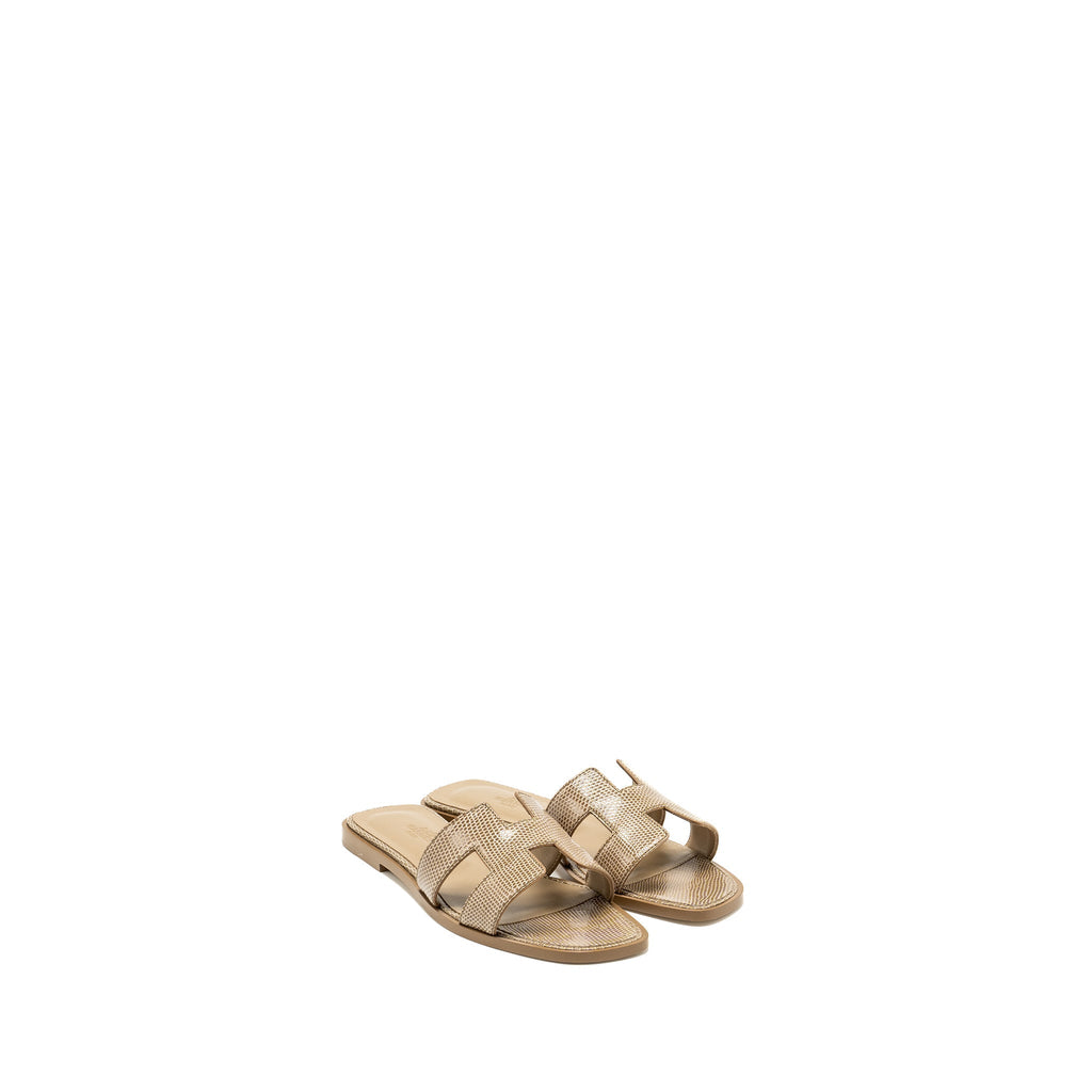 HERMES ORAN SANDALS LIZARD BEIGE ARGILE