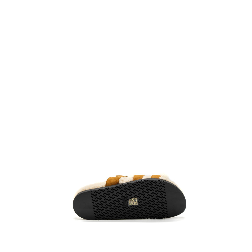 HERMES CHYPRE SANDAL SUEDE GOATSKIN/SHEARLING BEIGE DOREEN/ECRU