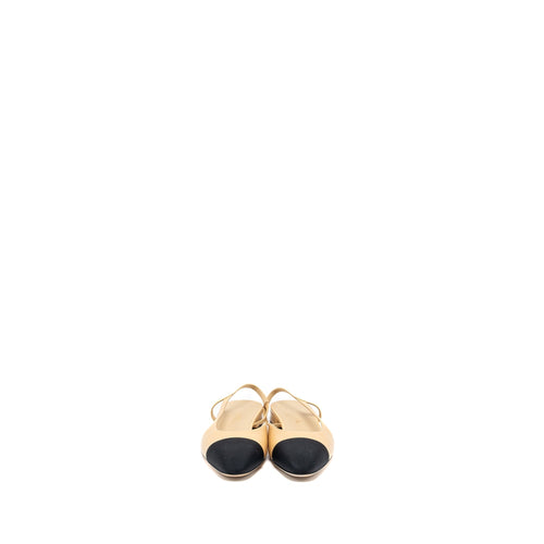 CHANEL SLINGBACK FLATS CALFSKIN BEIGE/BLACK
