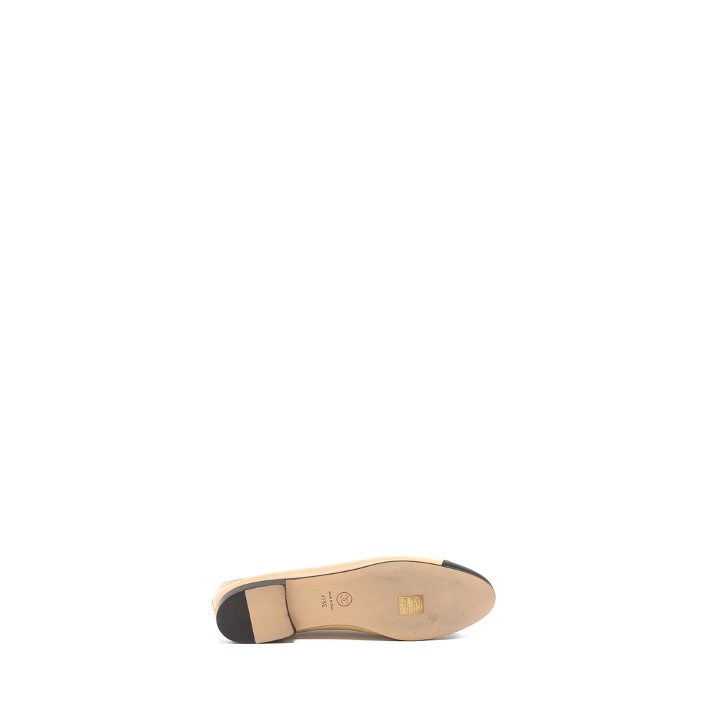 CHANEL BALLERINA FLAT SHOES LAMBSKIN BEIGE/BLACK