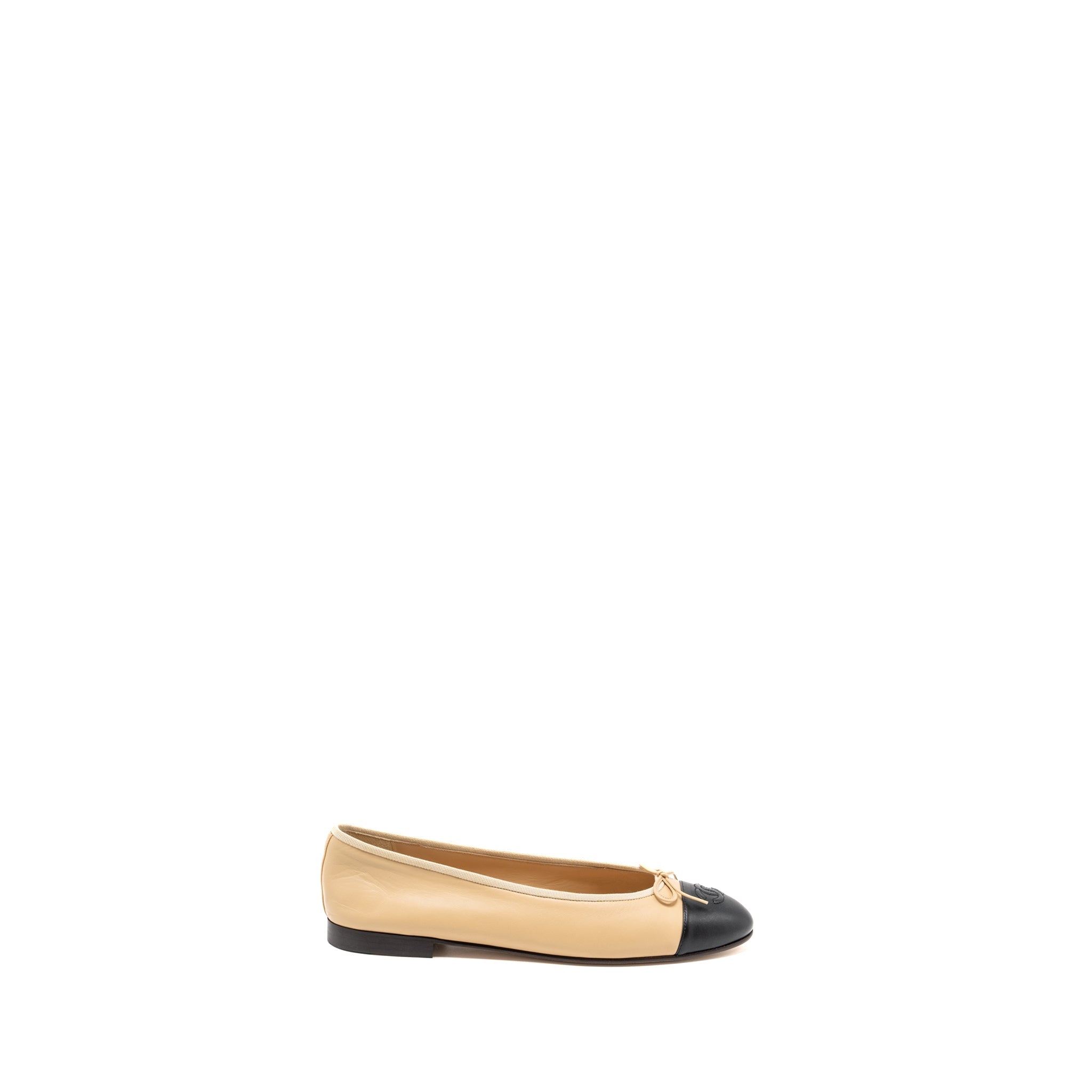 CHANEL BALLERINA FLAT SHOES LAMBSKIN BEIGE/BLACK