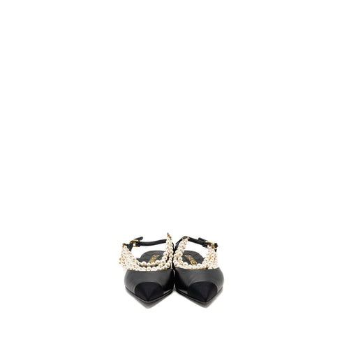 CHANEL 22A SLINGBACK MULES WITH PEARLS LAMBSKIN BLACK LGHW