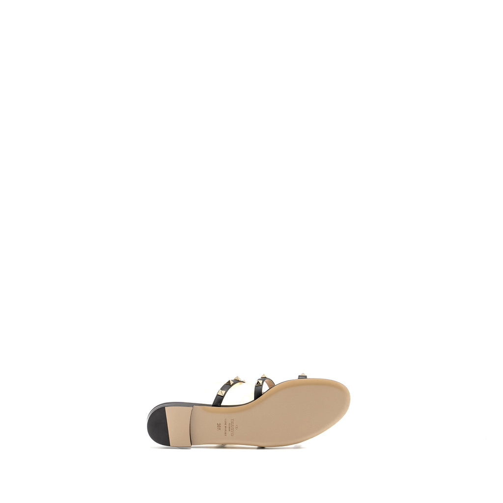 VALENTINO GARAVANI ROCKSTUD LEATHER SANDALS BLACK LGHW