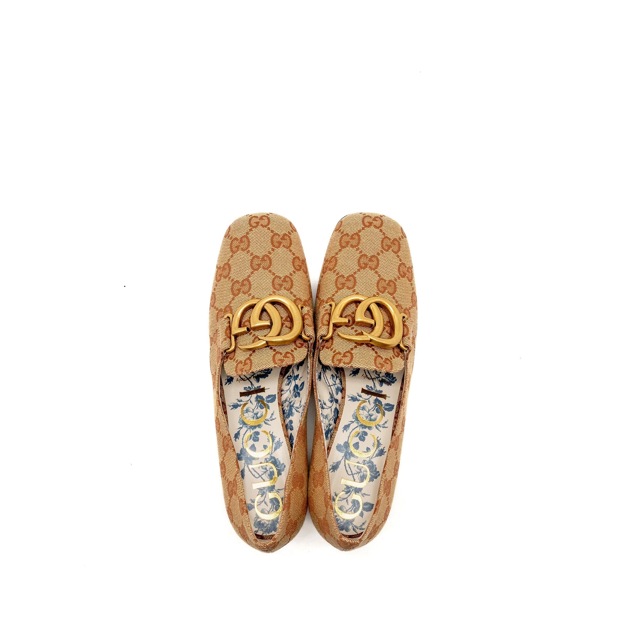 GUCCI VICTOIRE GG MARMONT BLOCK HEEL PUMPS CANVAS BEIGE GHW