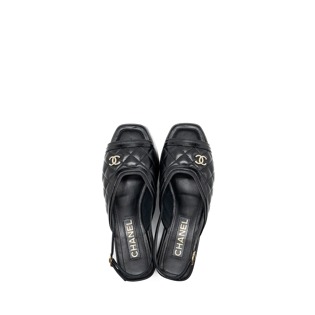 CHANEL 23A PLATFORM SANDALS/SLINGBACK QUILTED LAMBSKIN BLACK