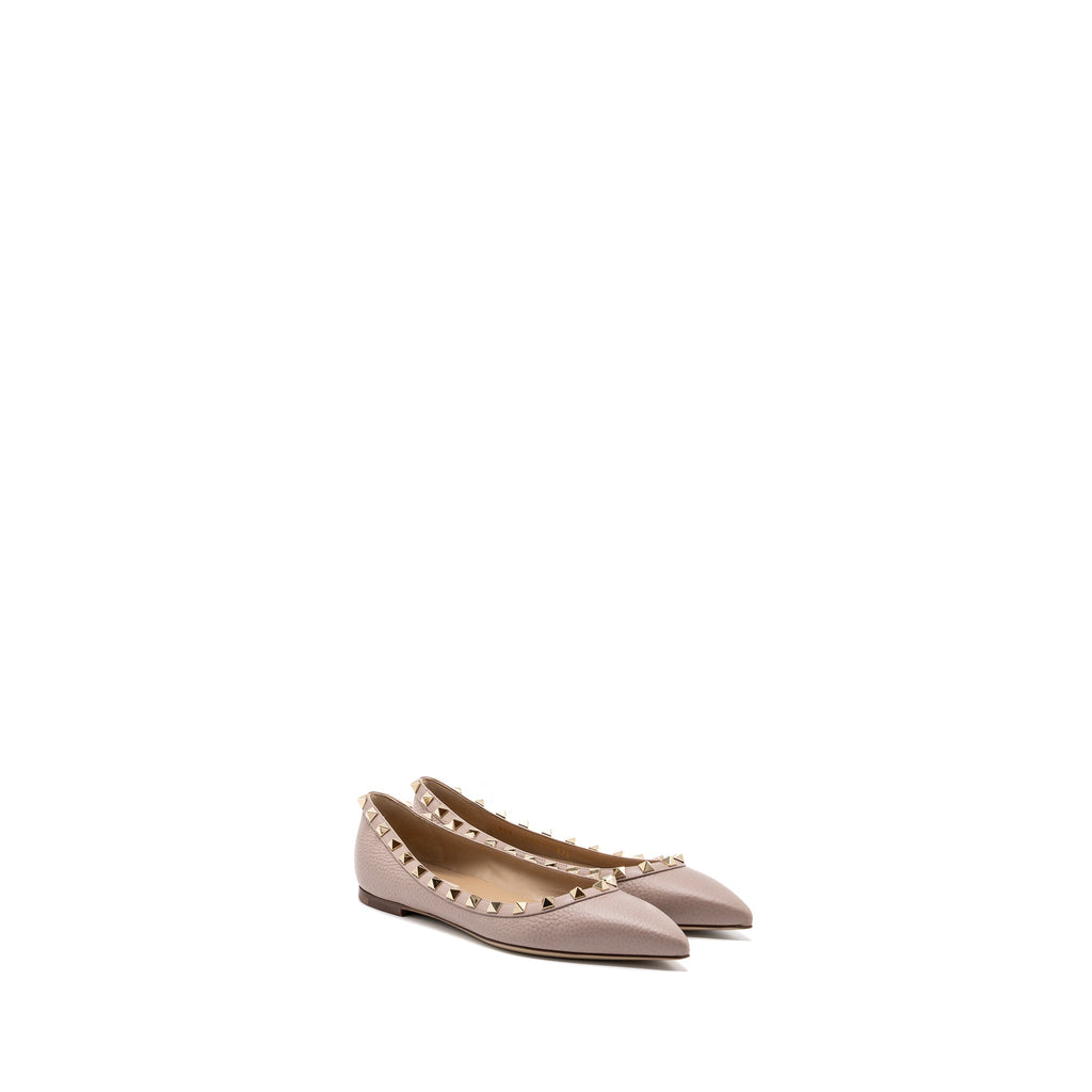 VALENTINO ROCKSTUD FLATS CALFSKIN NUDE GHW