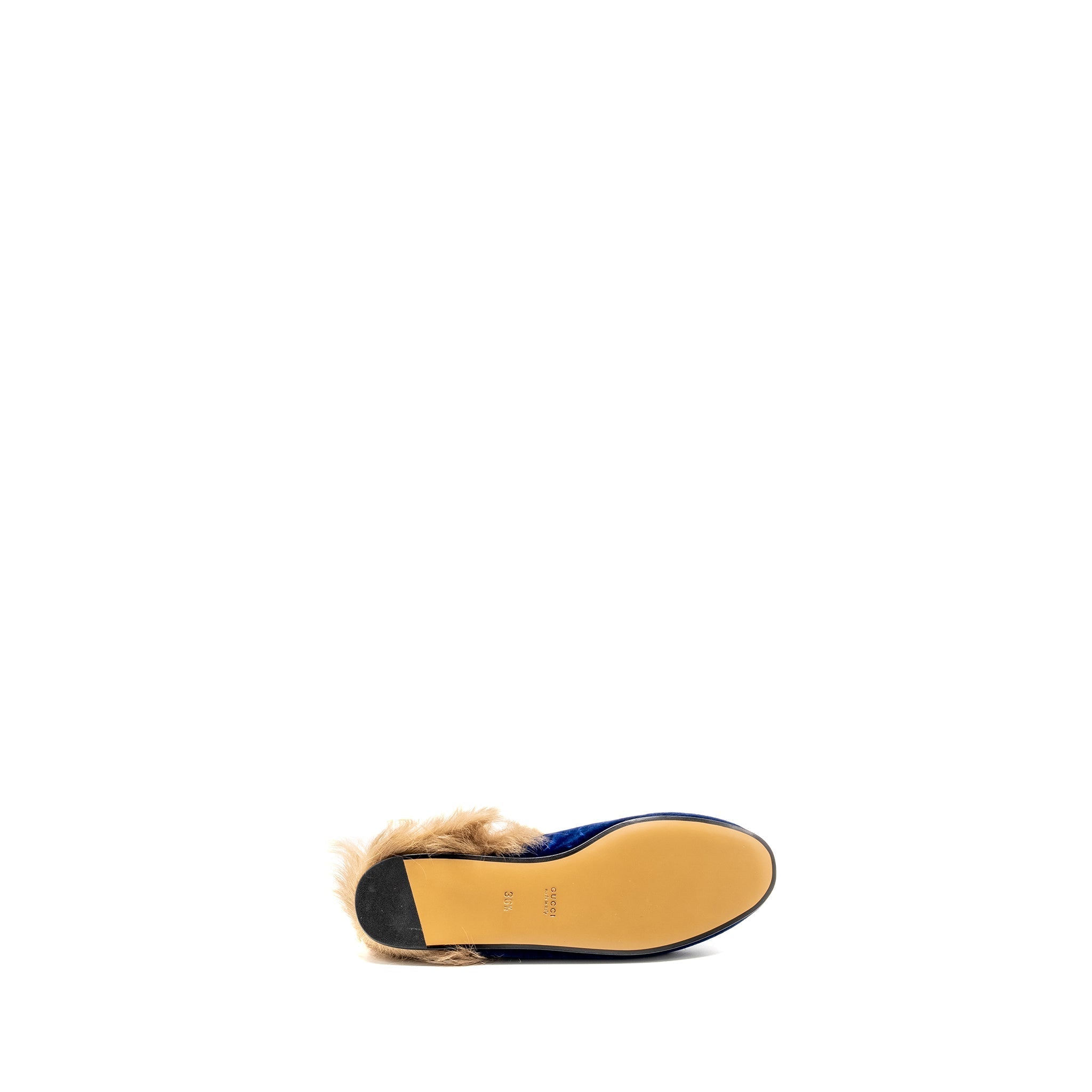 GUCCI HORSEBIT PRINCETOWN FUR SLIPPER VELVET BLUE GHW