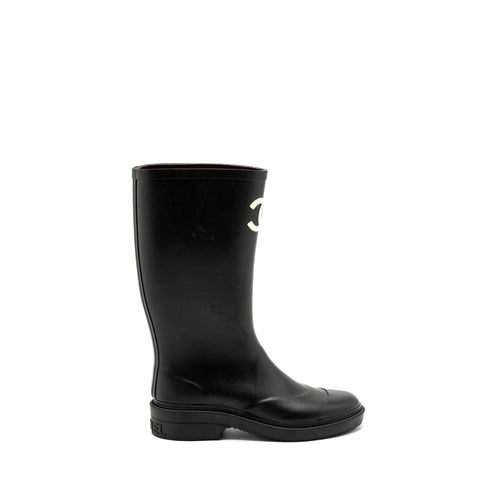 CHANEL RUBBER BOOTS BLACK/WHITE