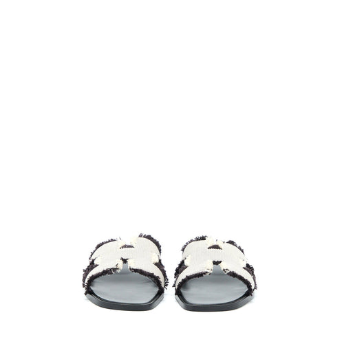 HERMES ORAN SANDALS TOILE DE COTTON PRUNOIR