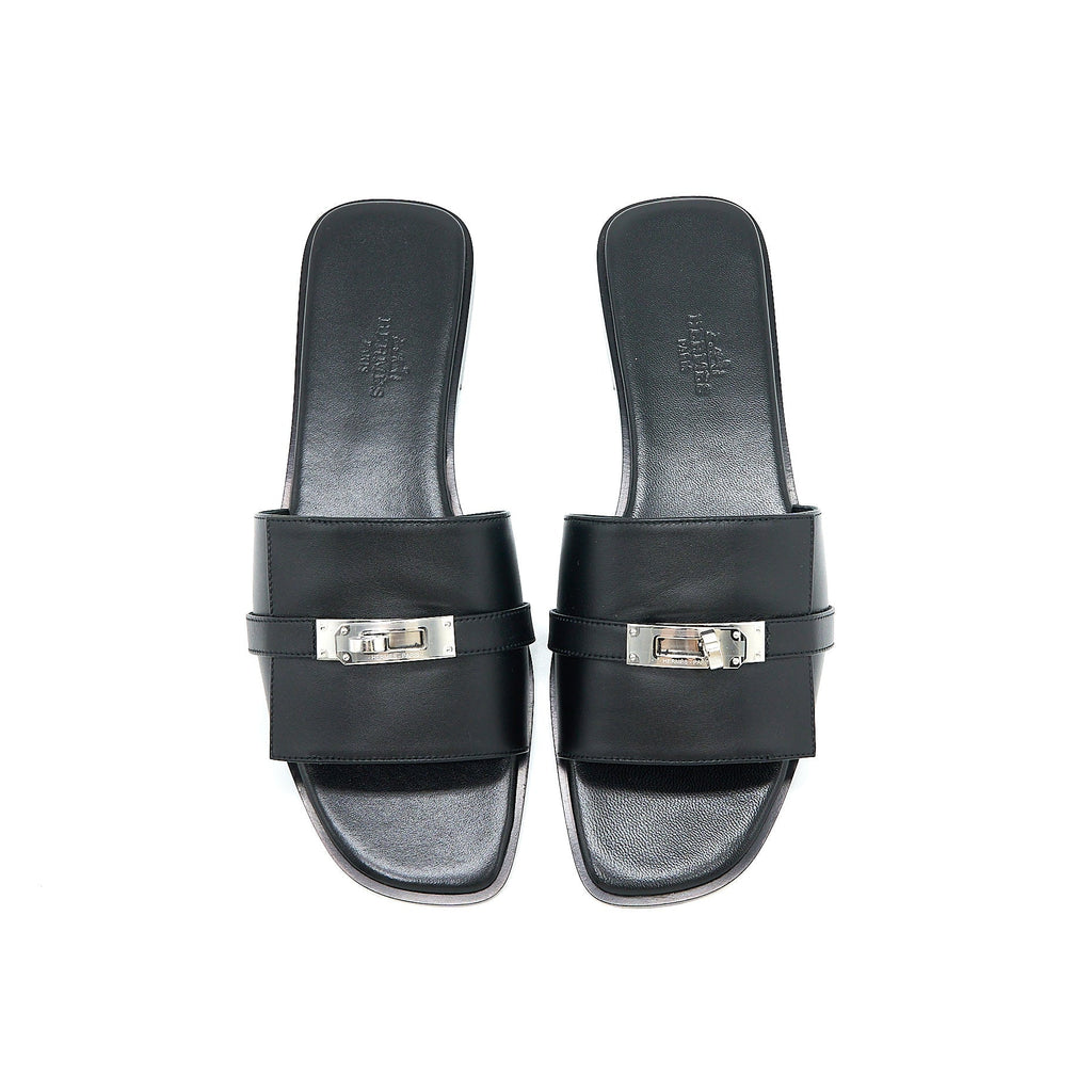 HERMES GUILIA SANDAL CALFSKIN BLACK SHW