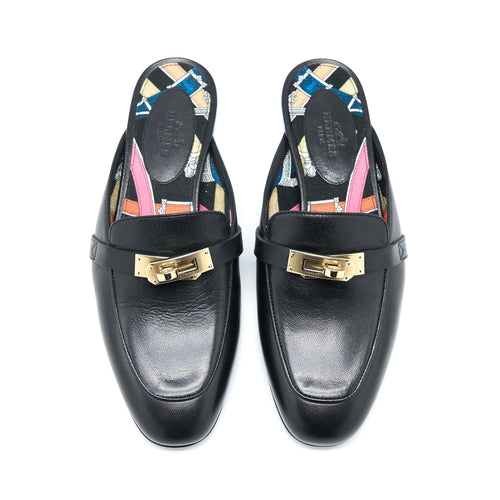 HERMES OZ MULE CALFSKIN BLACK/MULTICOLOUR GHW