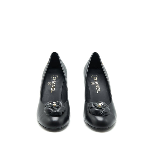CHANEL C CAMELLIA HEELS BLACK