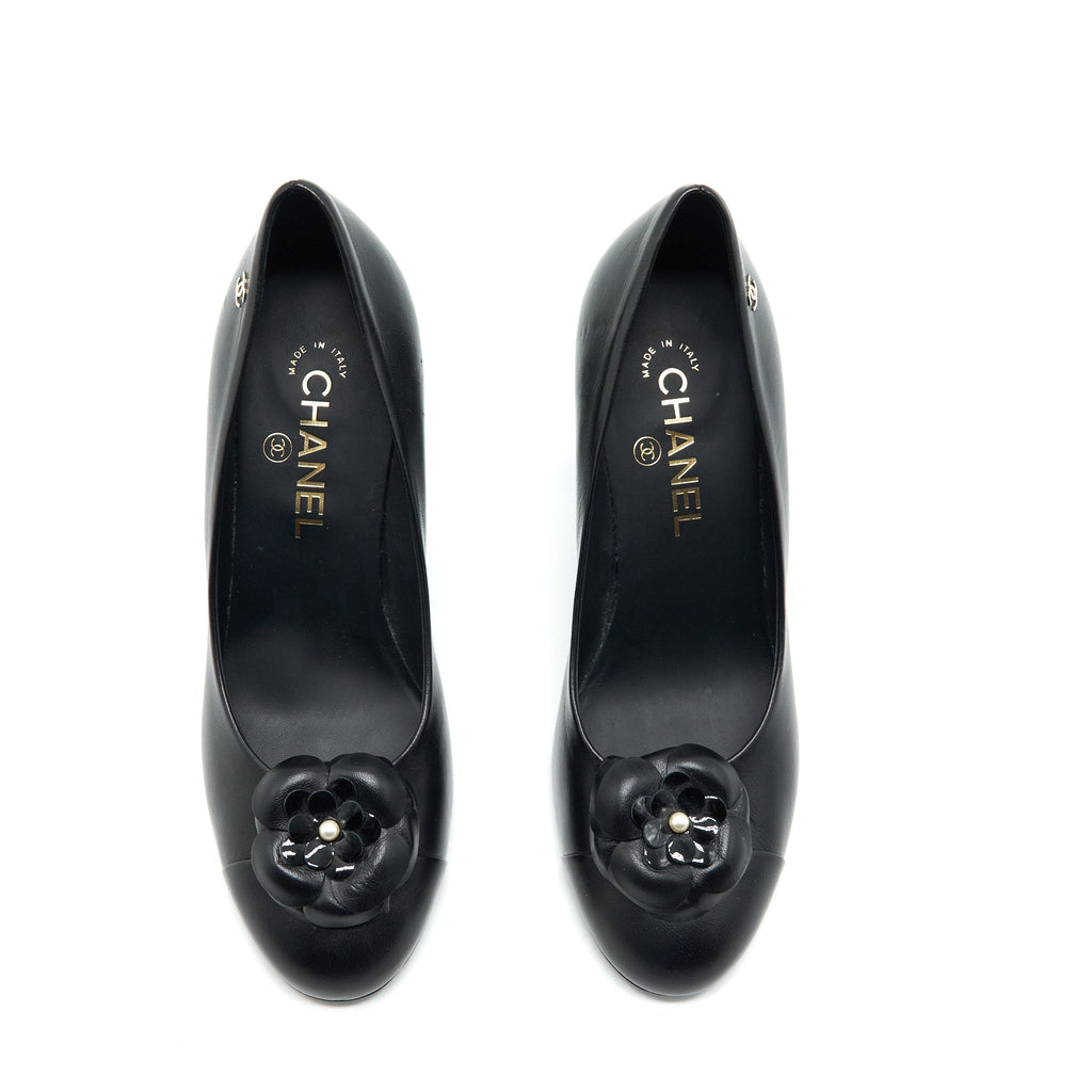 CHANEL C CAMELLIA HEELS BLACK