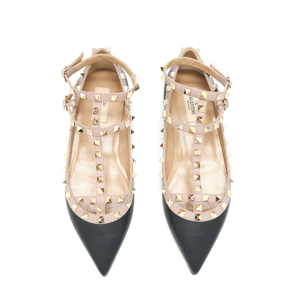VALENTINO CAGED ROCKSTUD BALLET FLATS BLACK