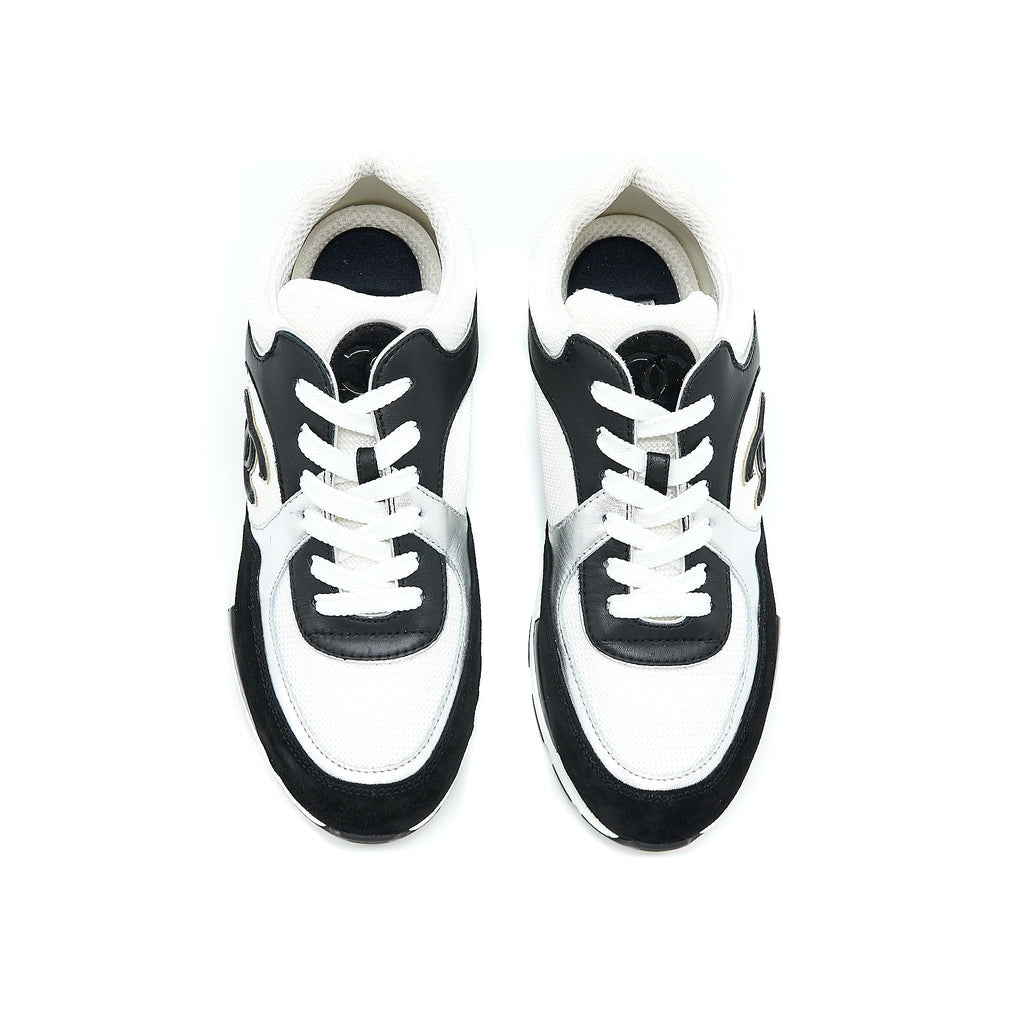 CHANEL TRAINERS SUEDE BLACK/WHITE/SILVER