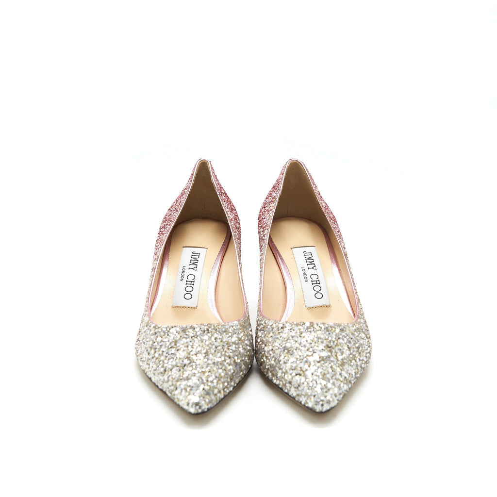 JIMMY CHOO ROMY PLATINUM/ FLAMINGO