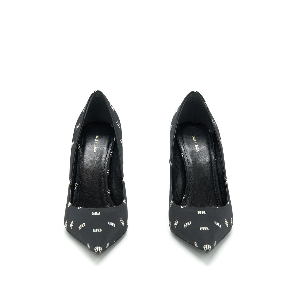 BALENCIAGA SATIN BB KNIFE HEELS BLACK