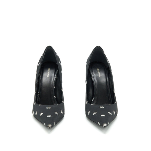 BALENCIAGA SATIN BB KNIFE HEELS BLACK