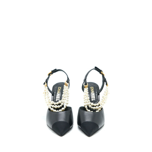 CHANEL HEEL WITH PEARL LEATHER/FABRIC BLACK GHW