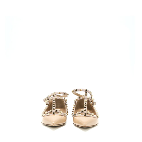 VALENTINO GARAVANI ROCKSTUD BALLET FLAT CAGED PATENT BEIGE LGHW