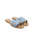 HERMES ORAN SANDALS DENIM CANVAS BLUE CLAIR
