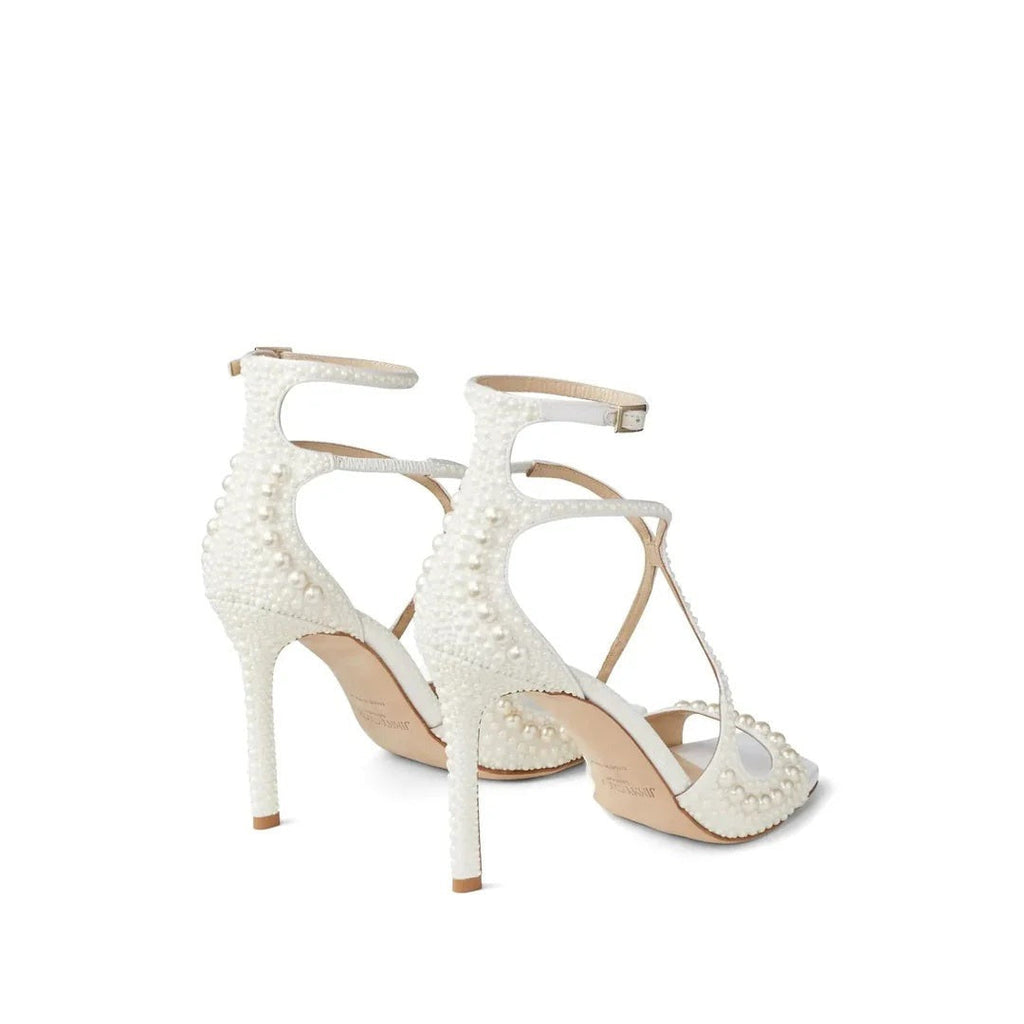 Jimmy Choo Azia 95 Suede Heeled Sandals - White (with pearls)