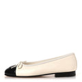CHANEL LAMBSKIN CAP TOE CC BALLERINA FLAT BEIGE BLACK